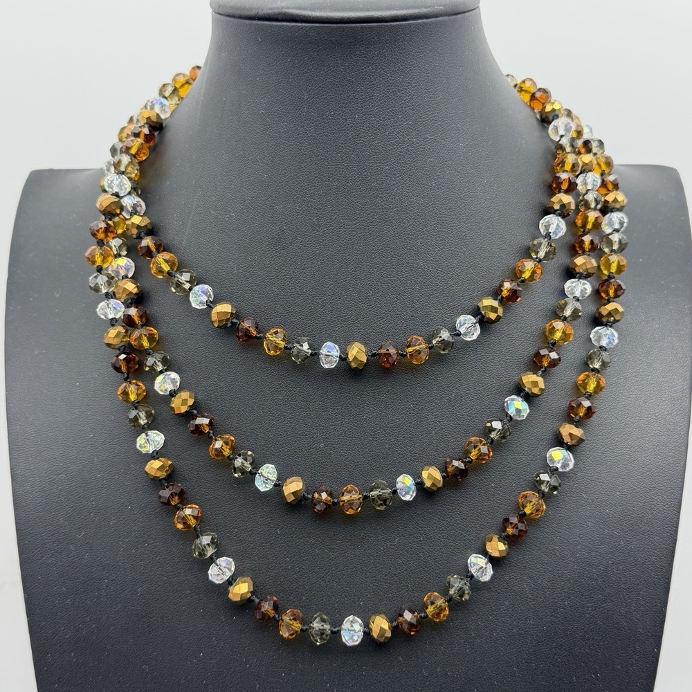 Joan Rivers Beaded Crystal Flapper Necklace 60" Long Adjustable Fall Colors AB - Picture 2 of 7